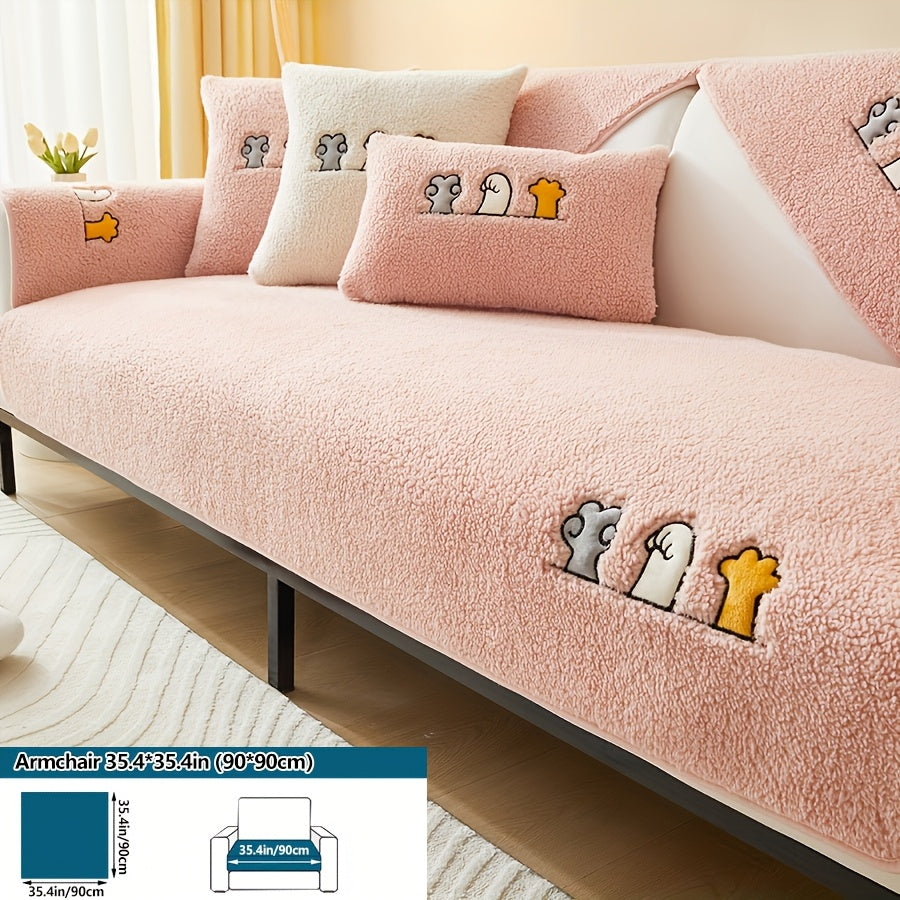 Роскошный фальшивый овечий плюшевый чехол для дивана на зиму, дружелюбный к домашним животным и стираемый в машине. Обеспечивает защиту от царапин и подходит для диванов от одного до четырех мест, а также для кроватей и подушек.