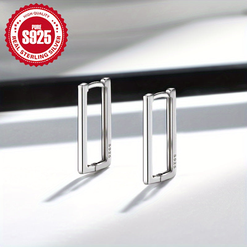 Women’s Silver Geometric Rectangular Earrings Lightweight Hypoallergenic Stylish