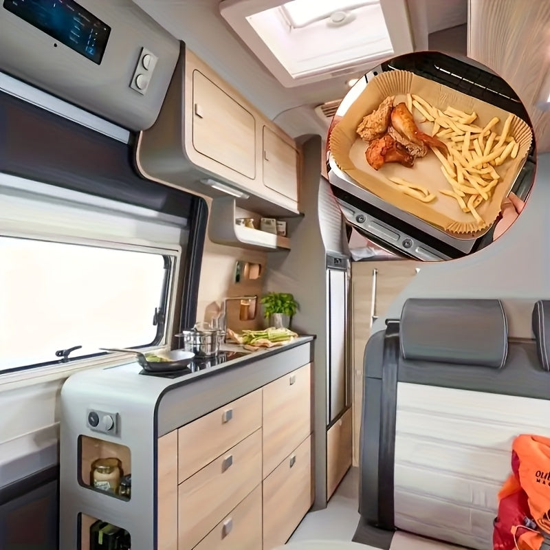 100 dona yopishmaydigan havo frayer uchun pergament qog'oz qoplamalari, pishirish, qovurish, BBQ, issiqlikka chidamli