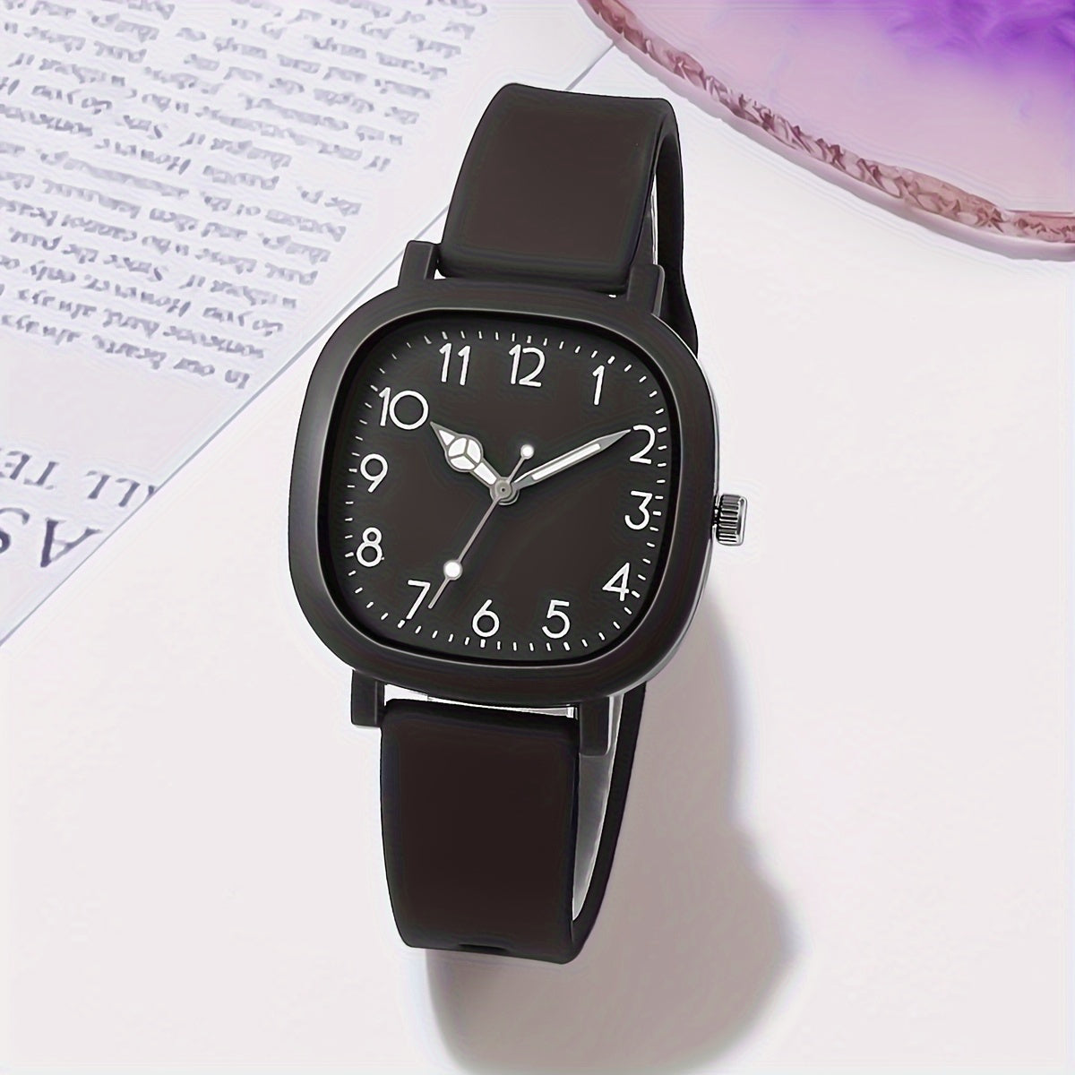 Women's Square Quartz Watch with Silicone Band in Macaroon Color