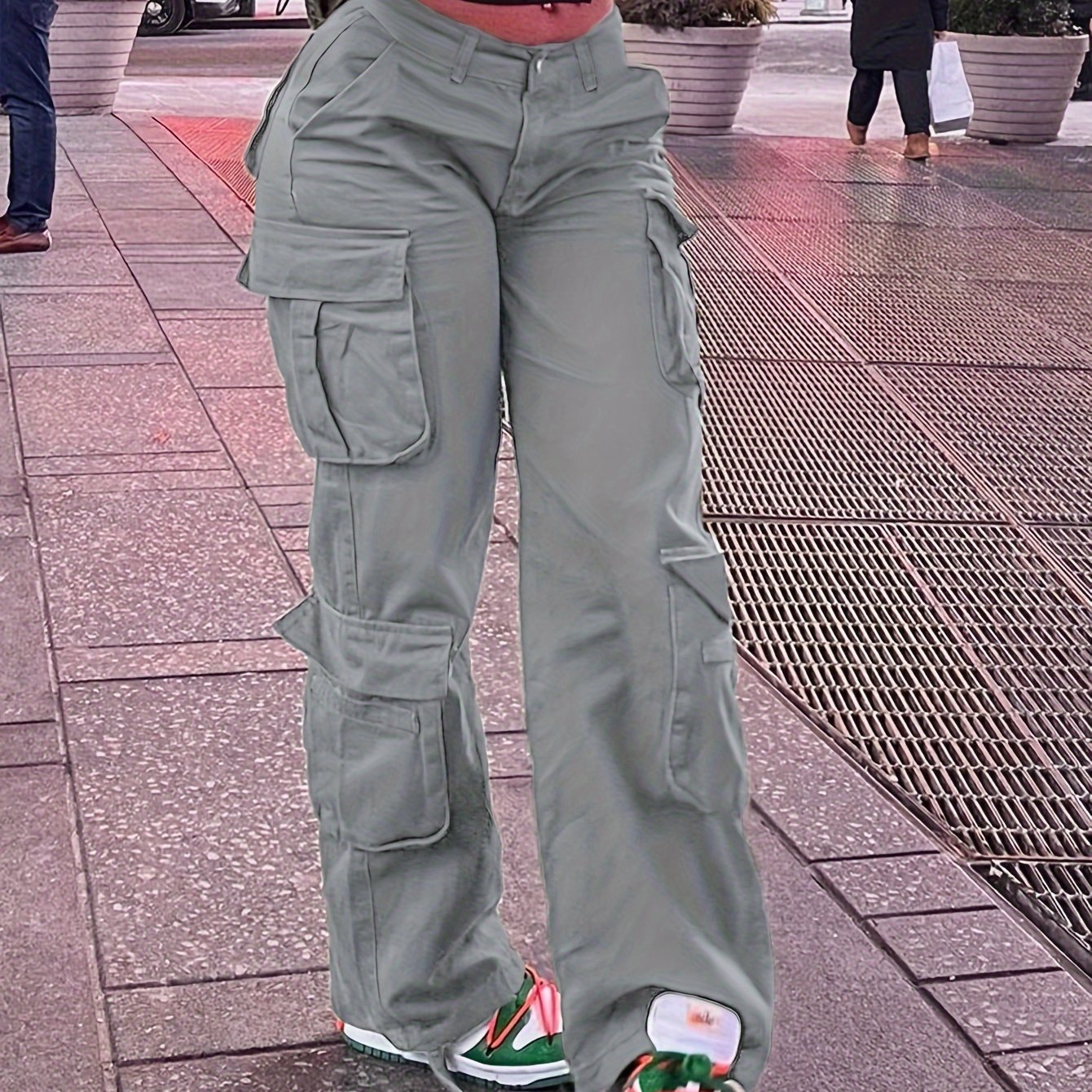 Women Plus Size Y2K Wide Leg Cargo Pants with Flap Pockets