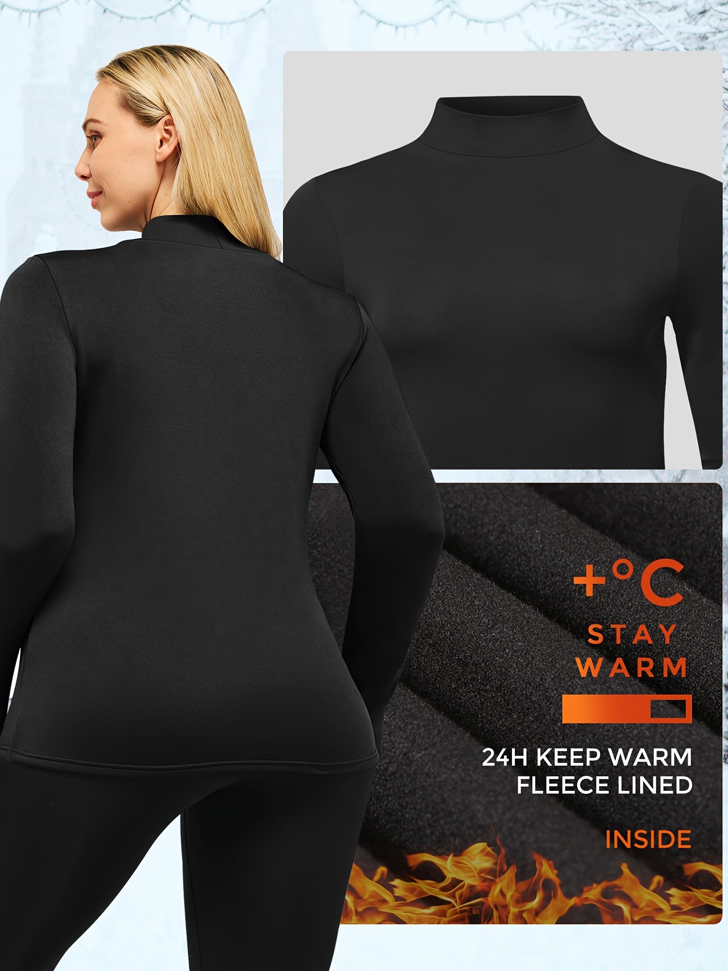 Plus Size Women's Thermal Underwear Set Long Sleeve Top and Tights Winter