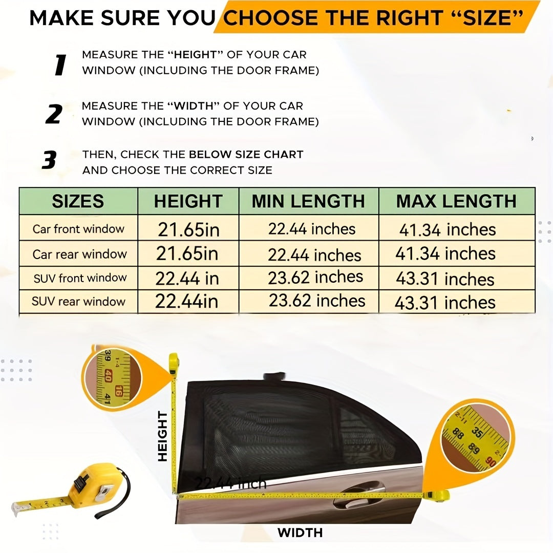 Car Anti-Mosquito Sunshade Curtains, High Elasticity, Cool Protection, 2 Pack