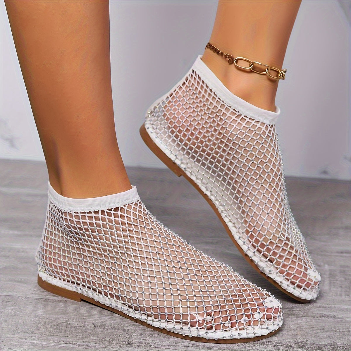 Women's Rhinestone Decor Slip-On Summer Sandals Lightweight Hollow Out Beach Shoes