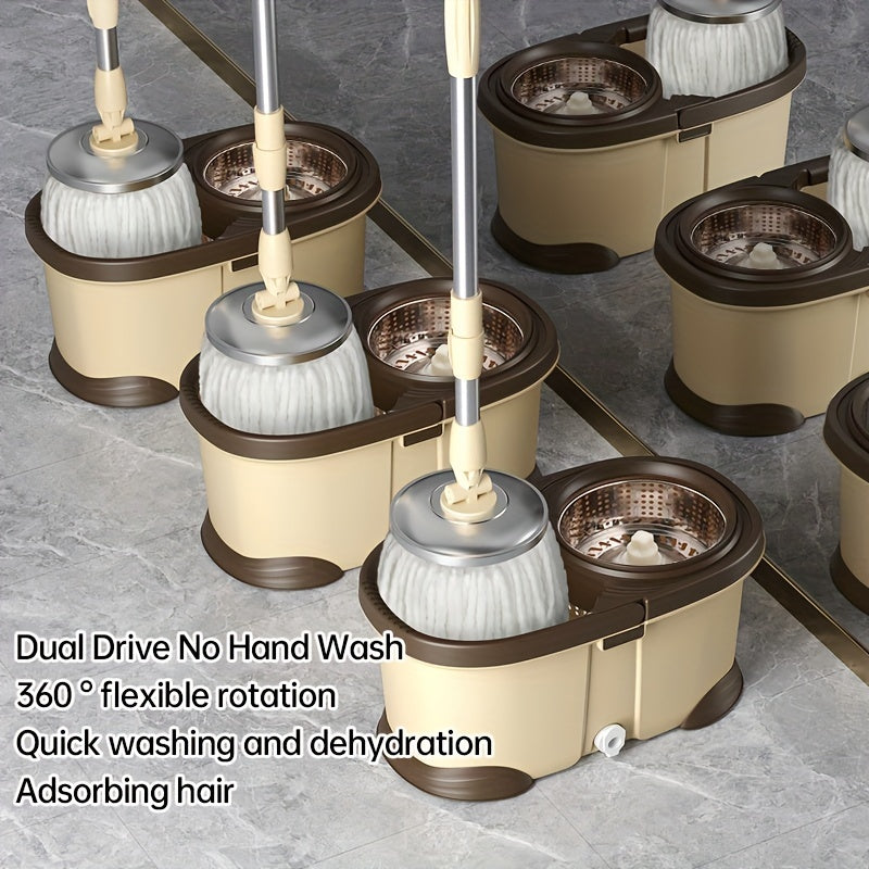 Conjunto de cubo de fregona giratoria automática con cabezales de repuesto para suelos de madera