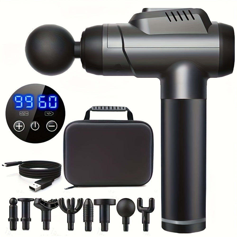 Zaryadlanadigan Fascia quroli, 8 massaj boshli, LED ekran va 99 darajadagi mushak massaji bilan