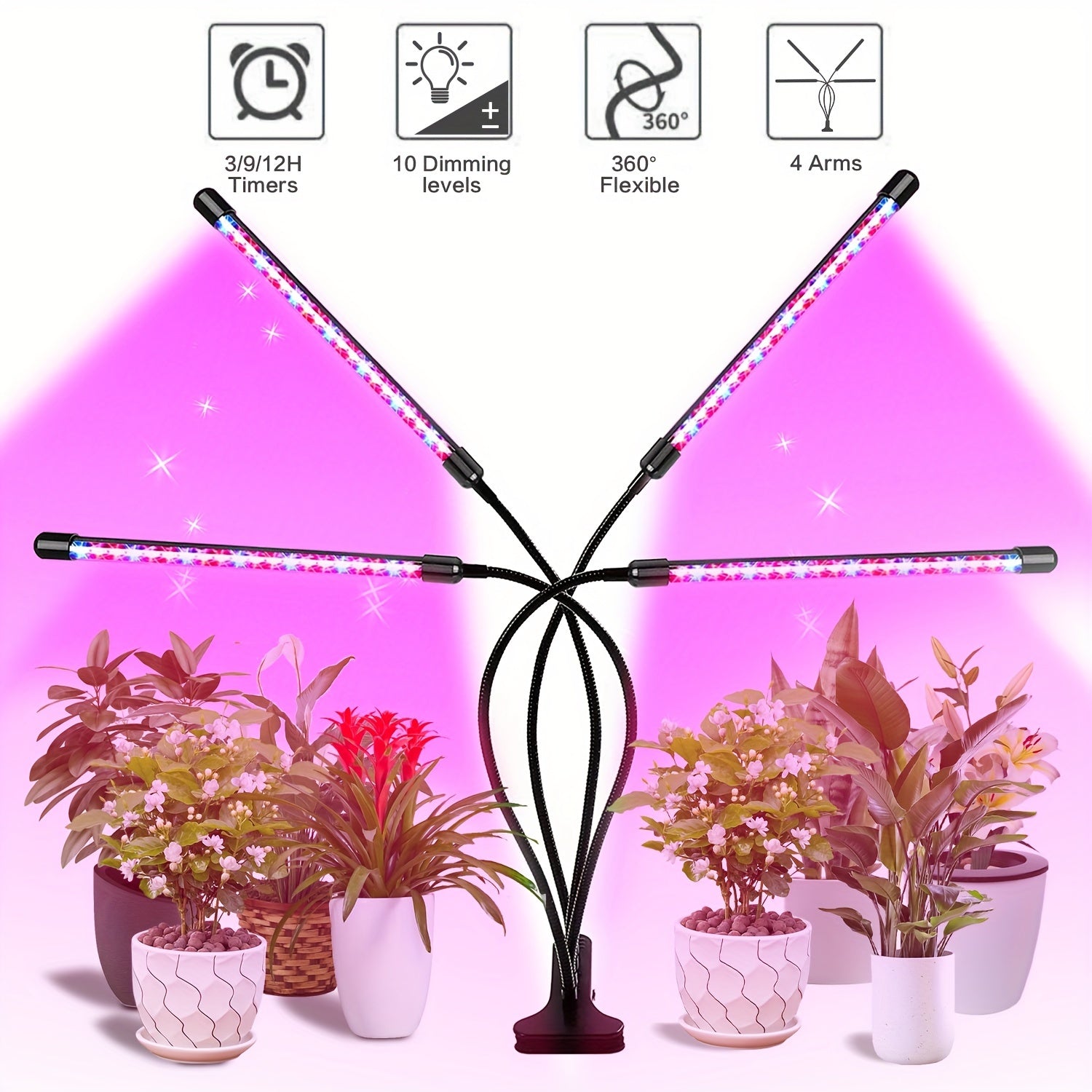 High-Intensity Full Spectrum LED Grow Light for Indoor Plants with Automatic Timer