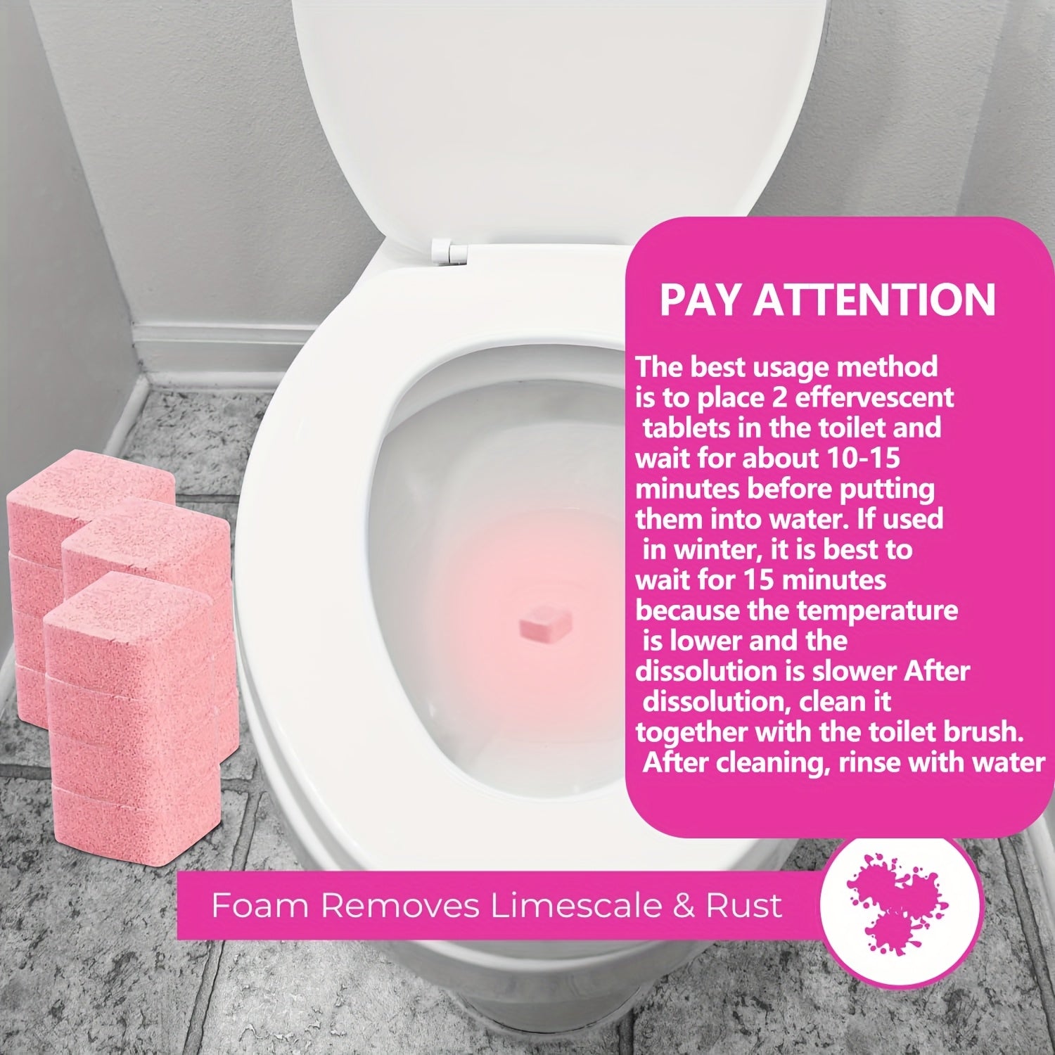 Effervescent Toilet Bowl Cleaner Tablets 4/16 Pack Deep Stain Limescale Removal