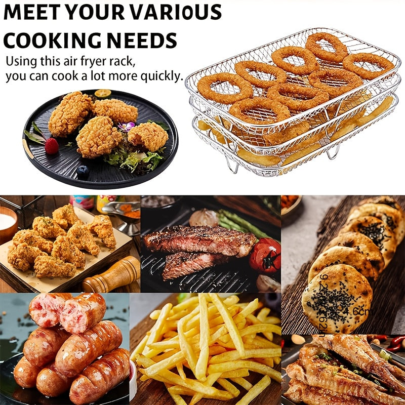 3-Layer Stainless Steel Air Fryer Rack Stackable Grilling Rack Multi-Functional