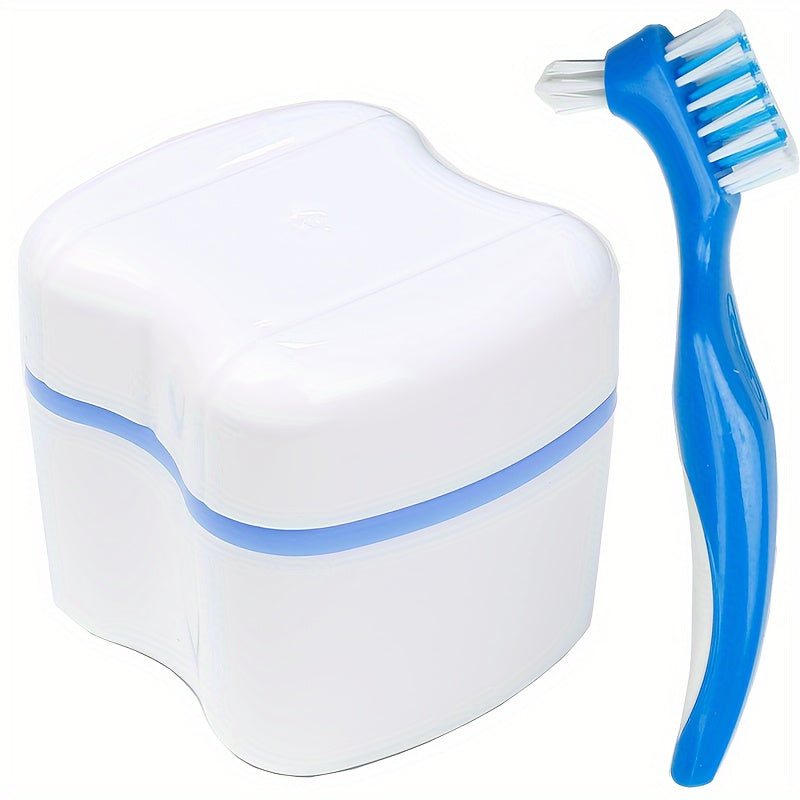Portable Denture Storage Case with Strainer for Cleaning False Teeth Travel Use