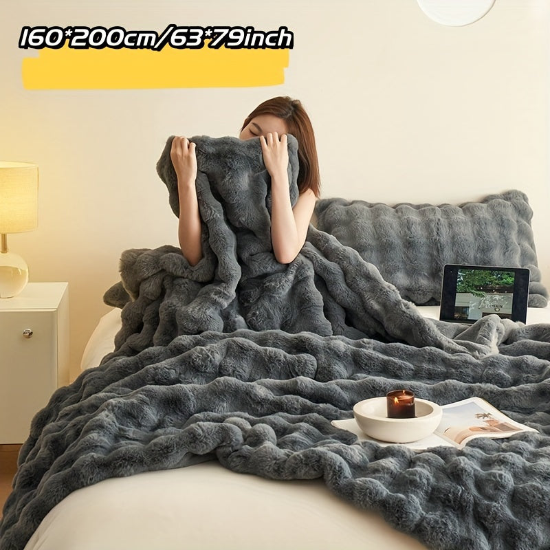 Faux Rabbit Fleece Blanket Soft Warm Throw for All Seasons and Gifts