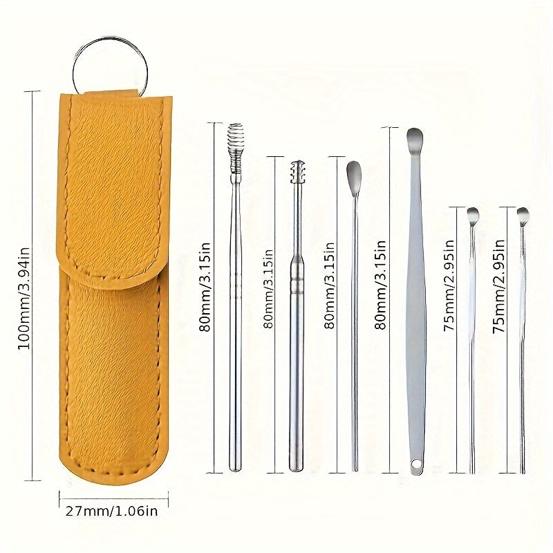 Ear Care Kit with 6 Stainless Steel Ear Spoons and Storage Case for Daily Cleaning