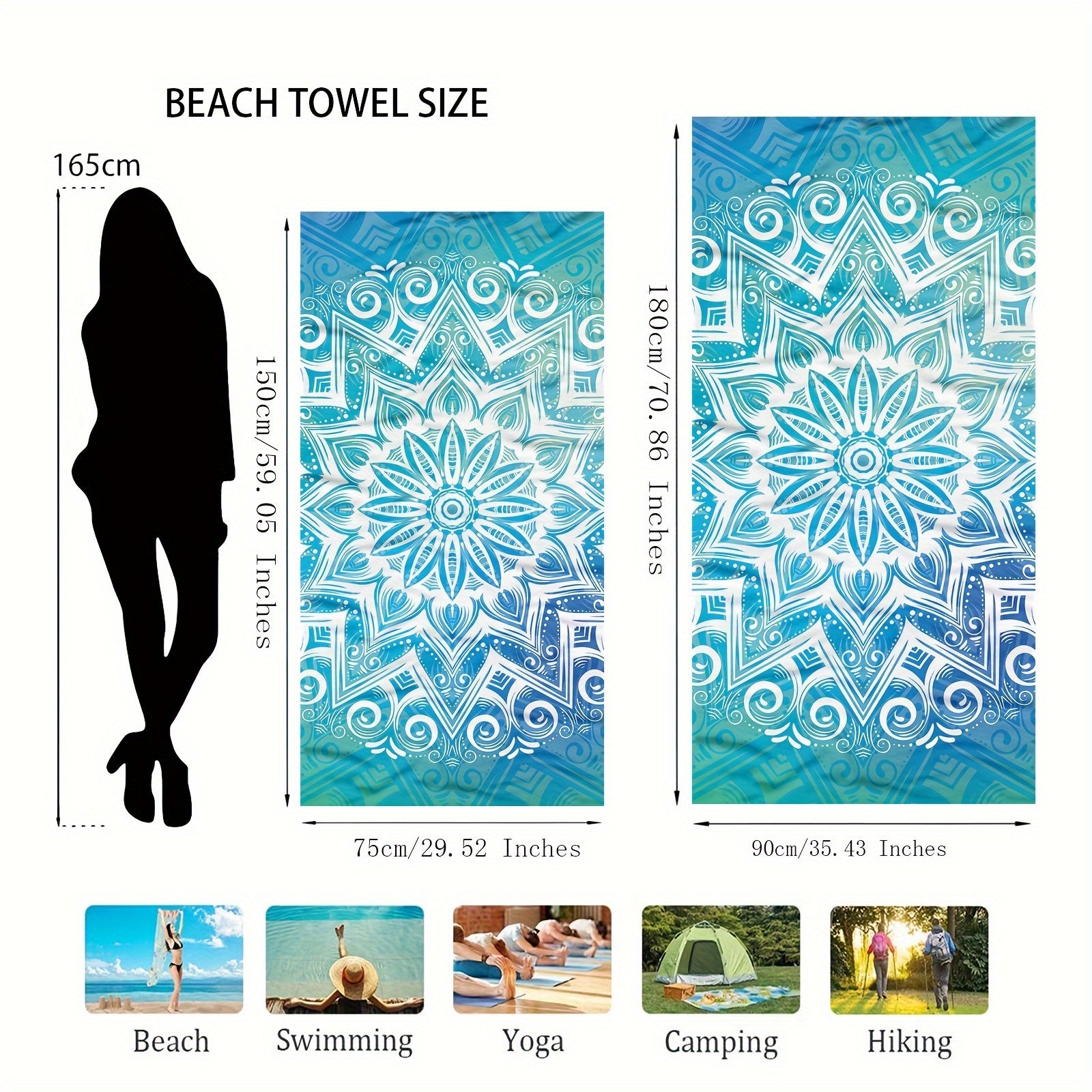 Mandala Pattern Large Quick-Drying Beach Towel for Pool Camping Travel