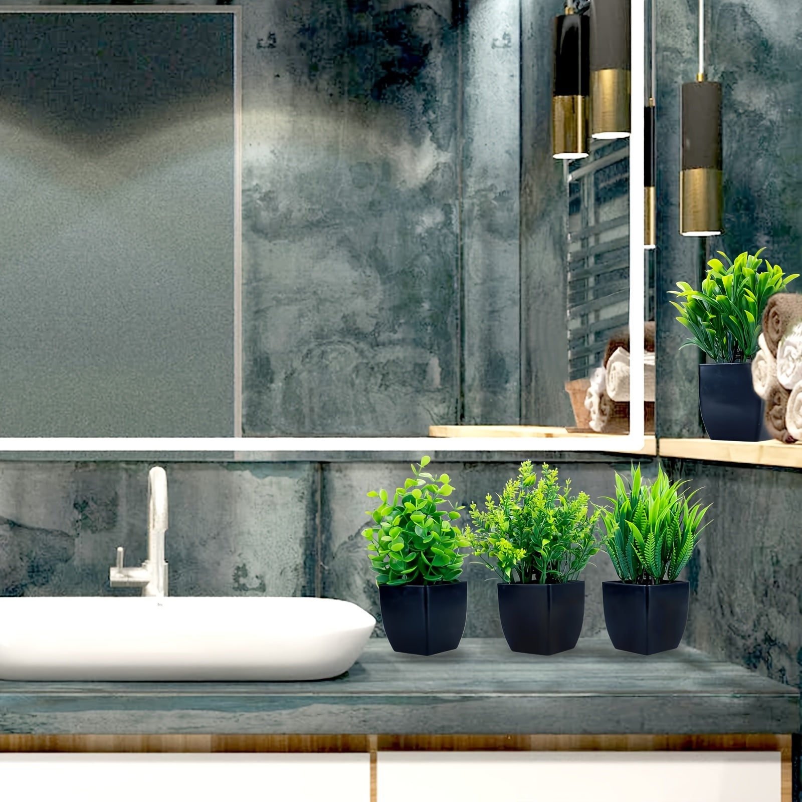 Set of 4 Small Faux Eucalyptus Plants in Black Pots for Indoor Decoration