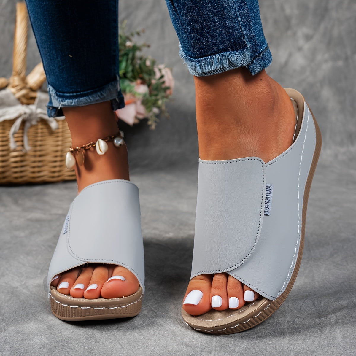 Women's Red Slip-On Slide Sandals with Cushioned Sole for Summer