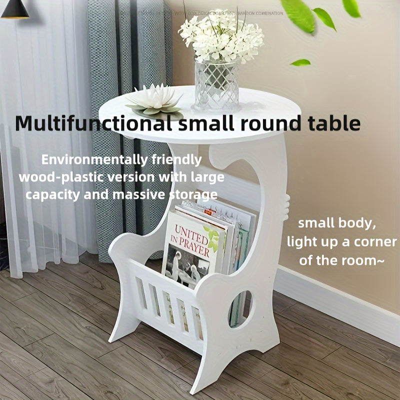 European Style Wooden Side Table with Drawer Storage, Round and Square End Table for Living Room and Bedroom