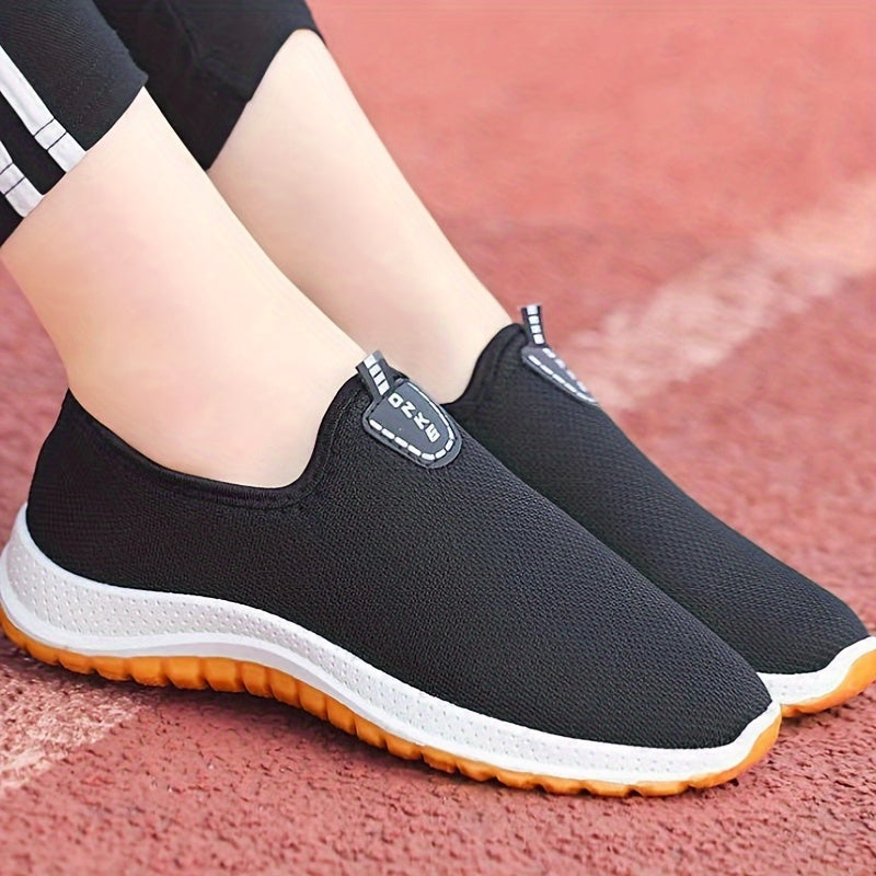 Men's Breathable Slip-On Athletic Shoes Canvas Rubber Sole Black Orange Highlights Casual
