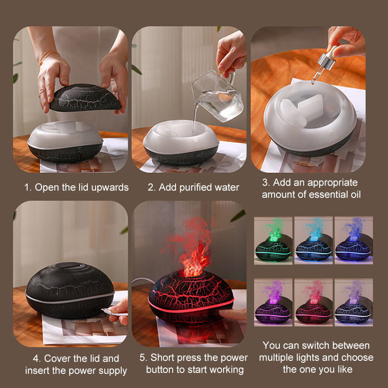 Aromatherapy Diffuser 200ml Iridescent Mist Flame Effect Auto Shut-Off