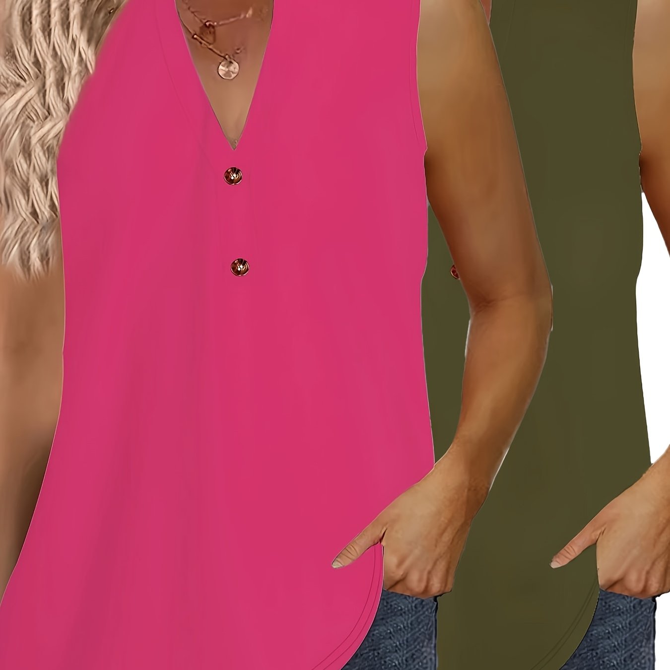 Набор из 2 топов без рукавов для женщин plus size, летние, с пуговицами спереди