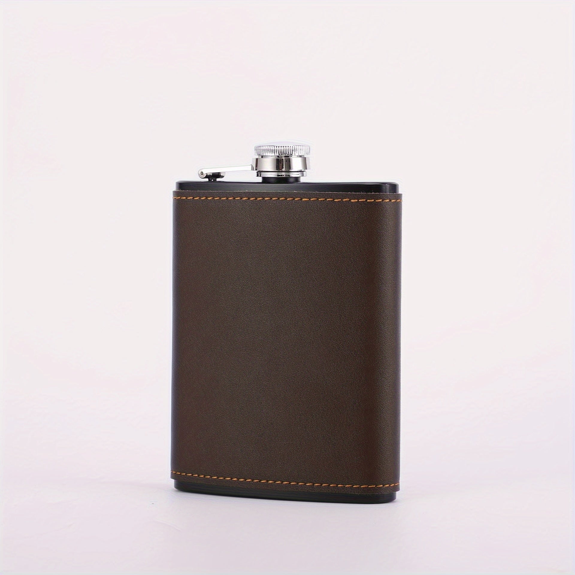 8-Ounce Stainless Steel Hip Flask with Faux Leather Case in Black or Brown