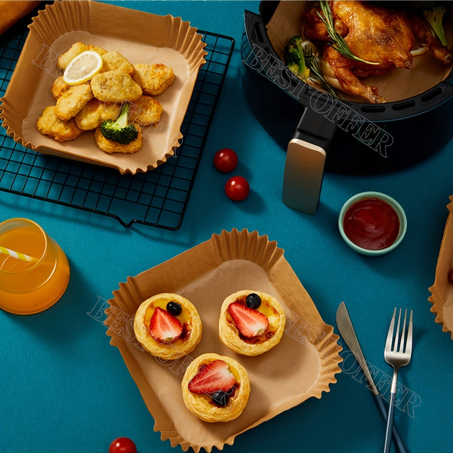 Disposable Square Air Fryer Paper Liners Non-Stick Baking 16cm 20cm