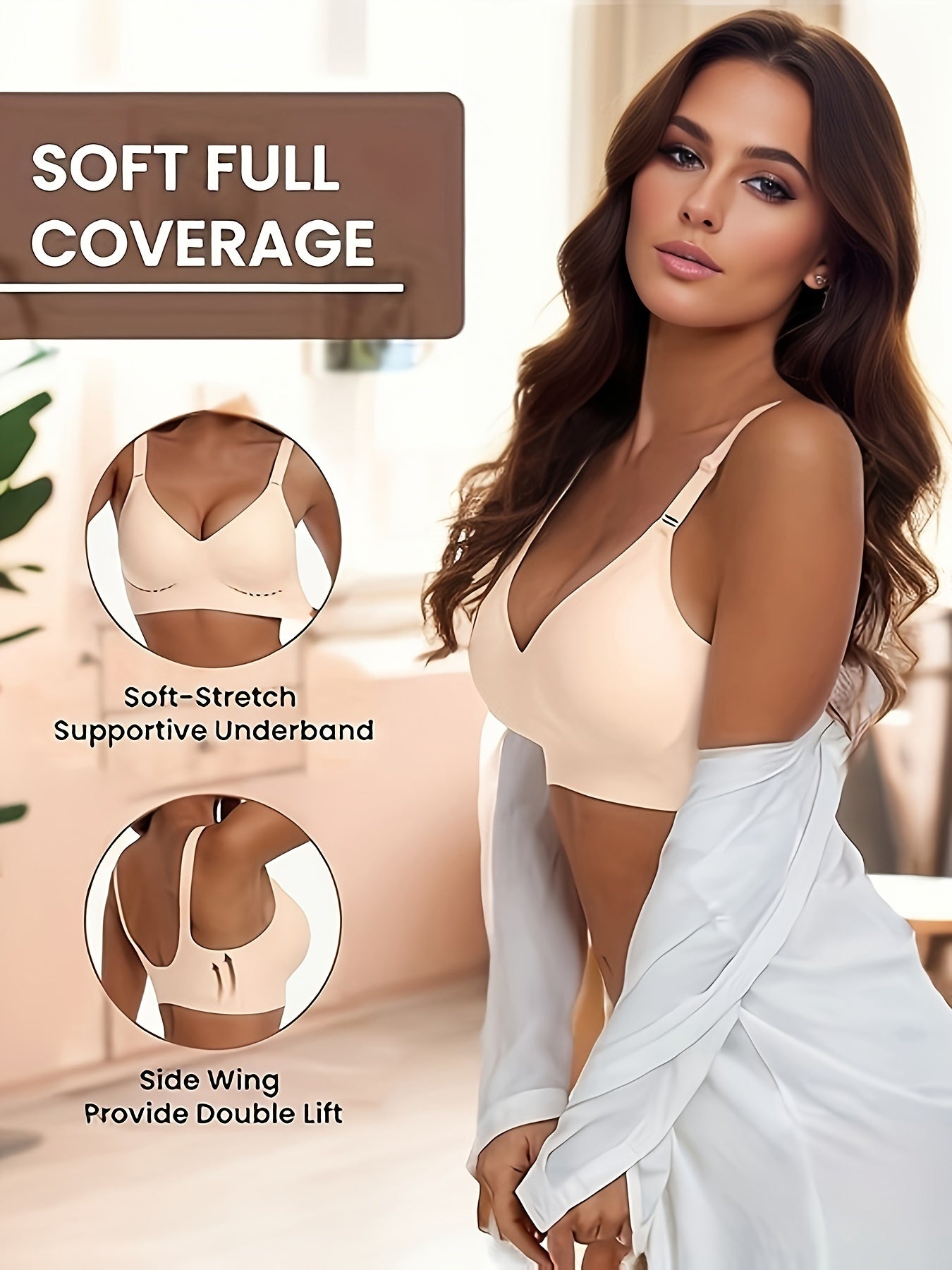 Women's Seamless Wireless Bra Medium Support Solid Knit Fabric Full Coverage Spandex Nylon