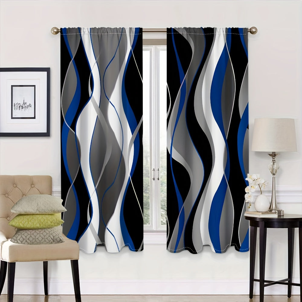 Modern Abstract Geometric Curtain Set Black White 2 Pieces Privacy Drapes