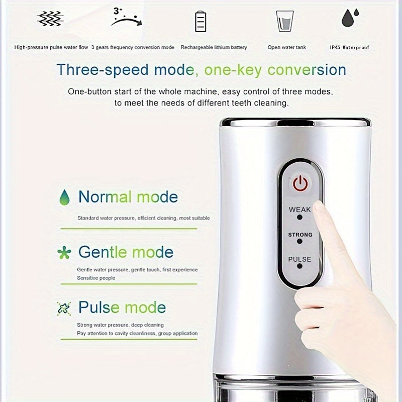 Rechargeable Water Flosser with 3 Modes and 4 Nozzle Functions for Oral Hygiene on the Go