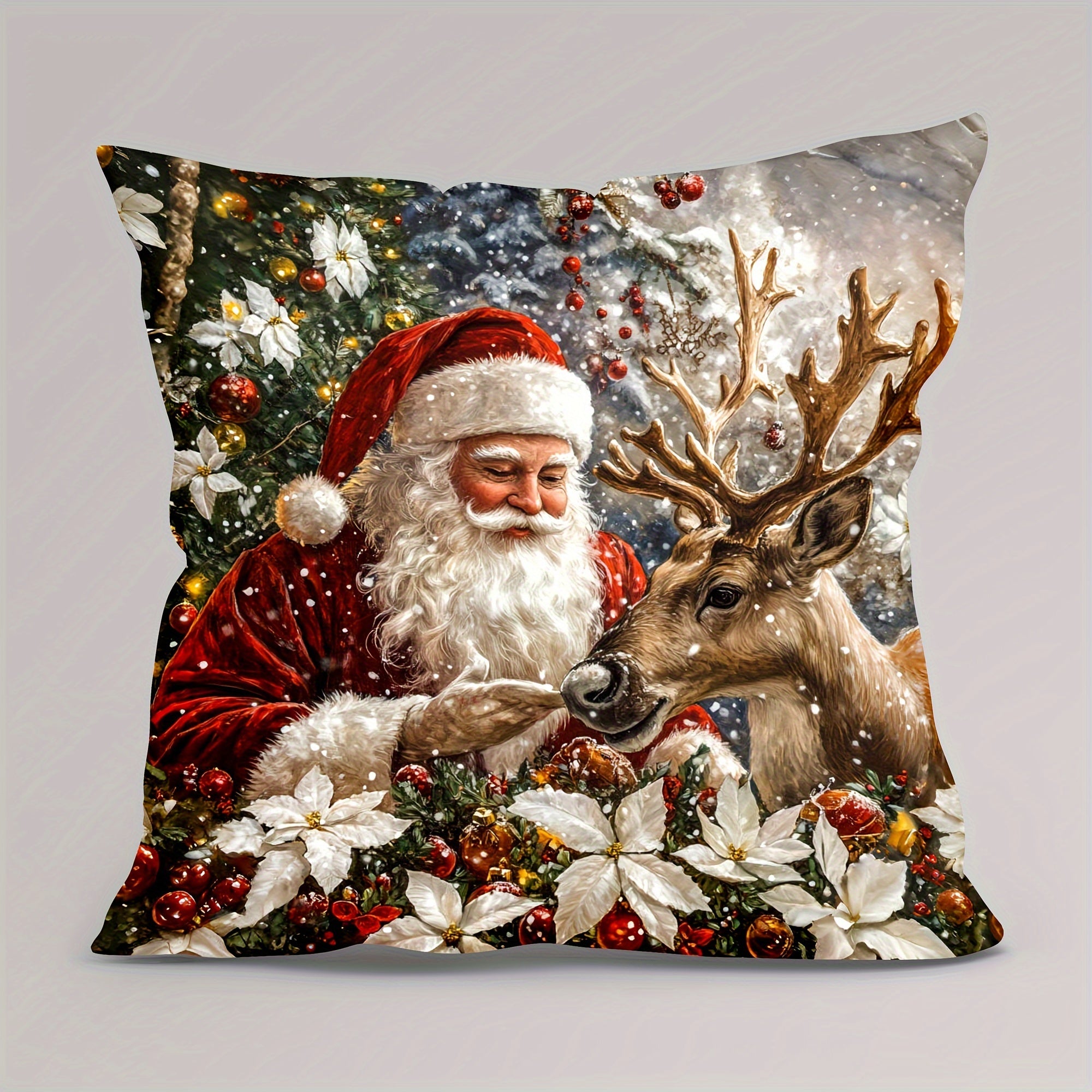 Rojdestvo Santa Rəindeer Velur Yostiq qopqog'i 44.96x44.96 sm Zipper Mashina yuvish mumkin