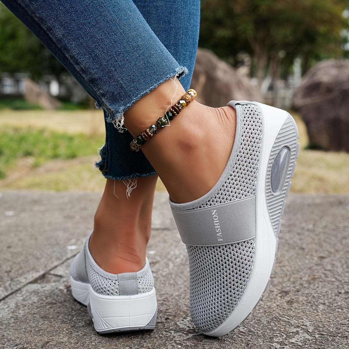 Women’s Breathable Mesh Slip-On Sneakers Low-Top Casual Shoes All-Season Plus Size
