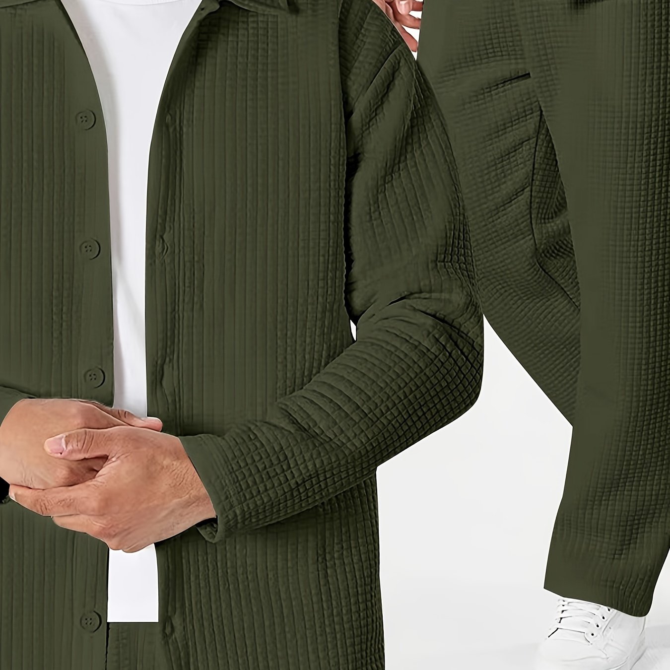 Men's Casual Long Sleeve Shirt and Pants Set Solid Color Fall Winter Polyester Blend