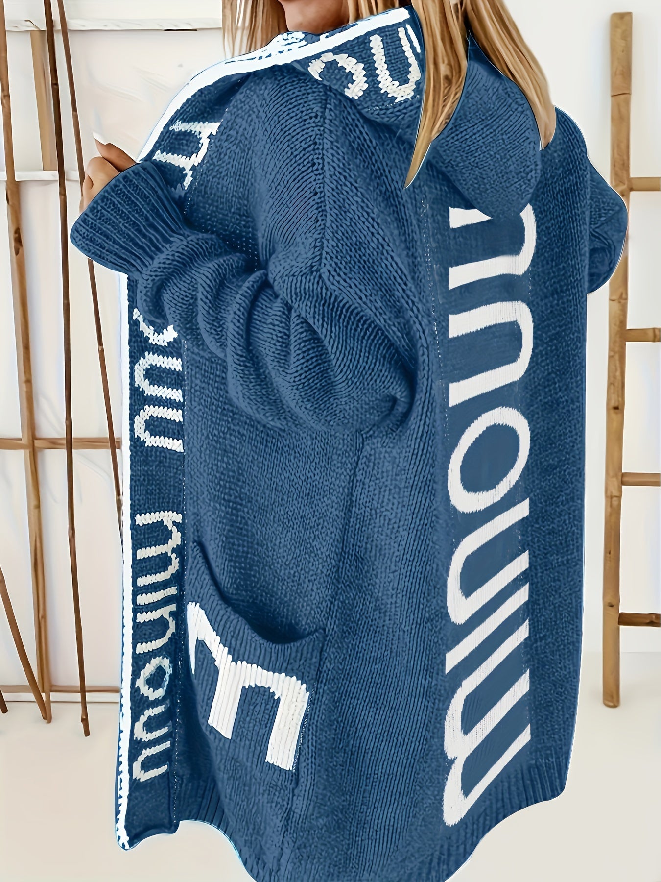 Women's Pullover Hoodie with Bold Letter Print, Teal, Front Pockets