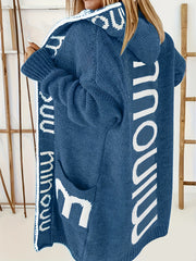 Women's Pullover Hoodie with Bold Letter Print, Teal, Front Pockets