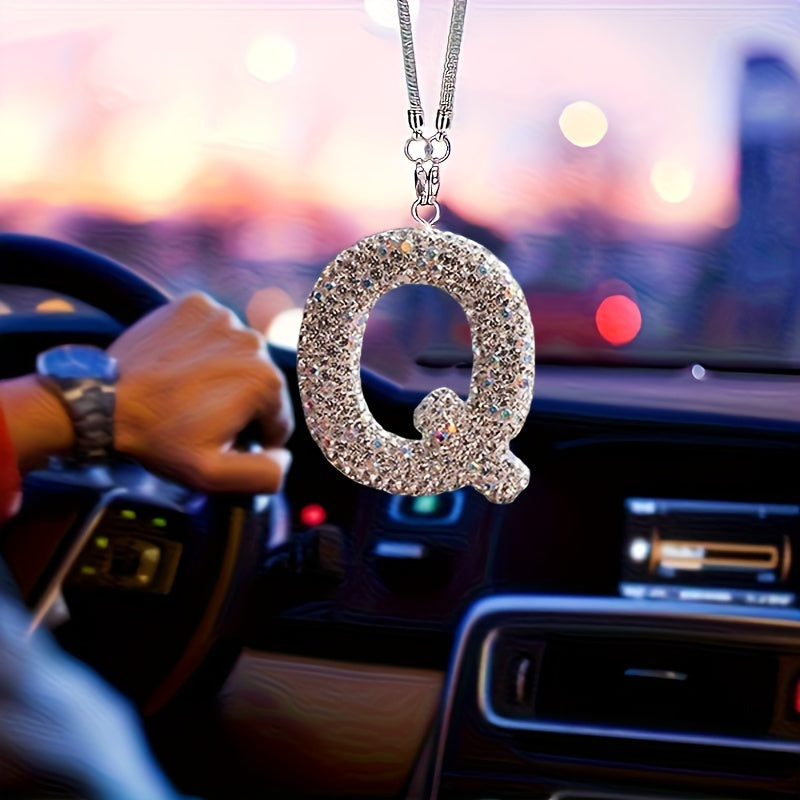 Crystal Bling Alphabet Letter Pendant for Vehicle Mirror with Rhinestones and Metal Material