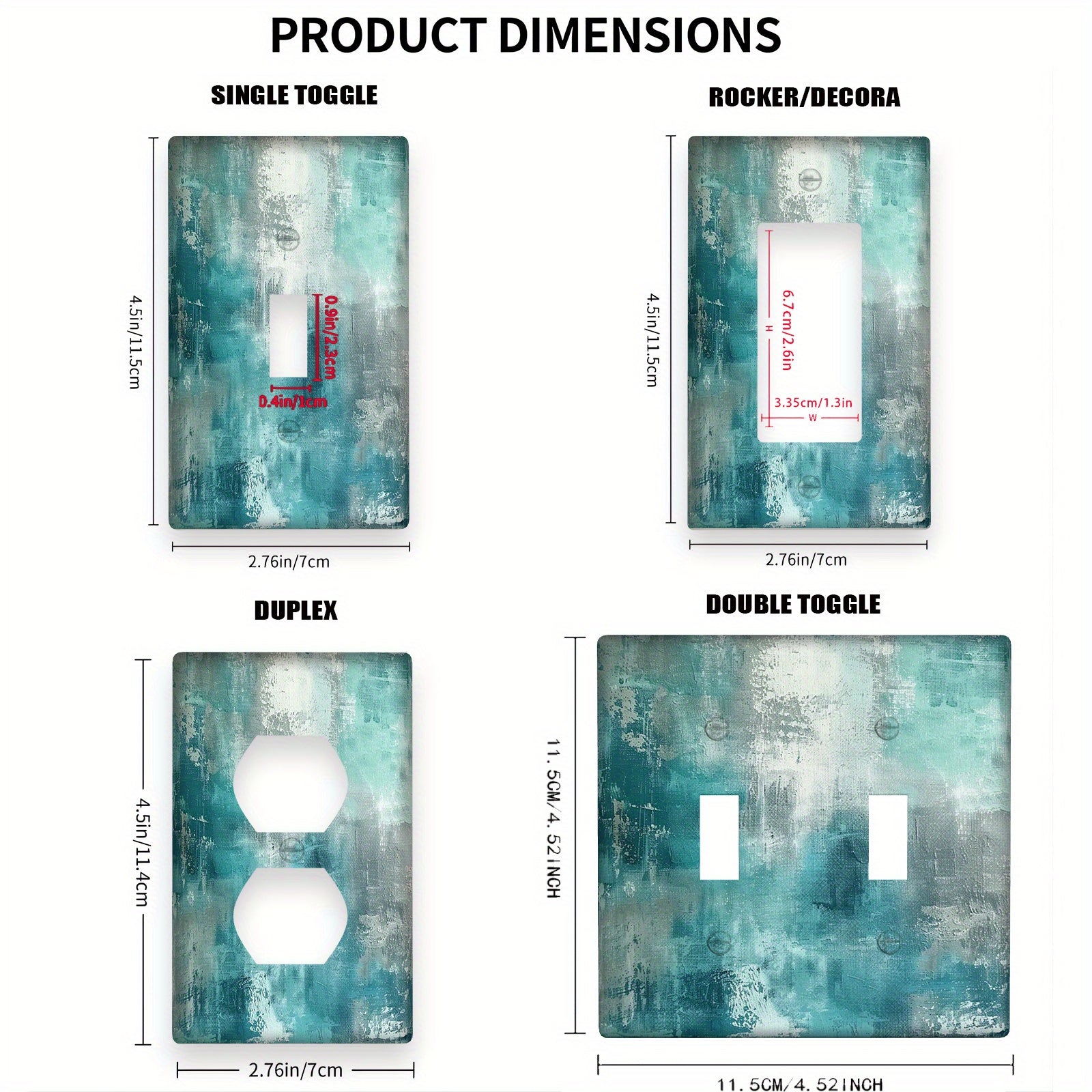 Cubierta de interruptor de luz en turquesa y gris abstracto, placa decorativa de policarbonato irrompible