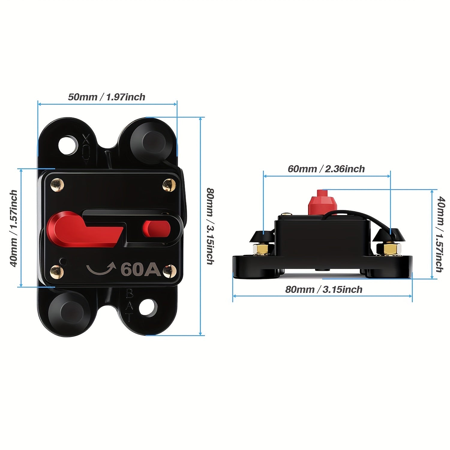 50A 12V-48V DC Circuit Breaker In-Line Fuse Auto Car Marine Manual Reset