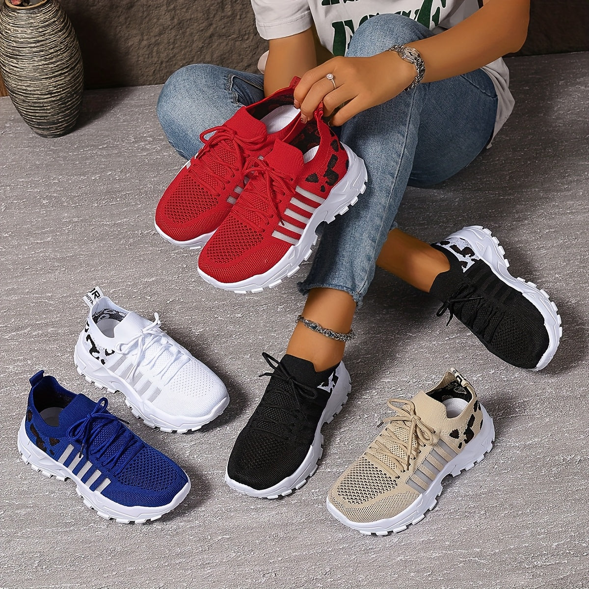 Zapatillas atléticas transpirables con estampado de leopardo para mujer, ideales para correr y hacer ejercicio