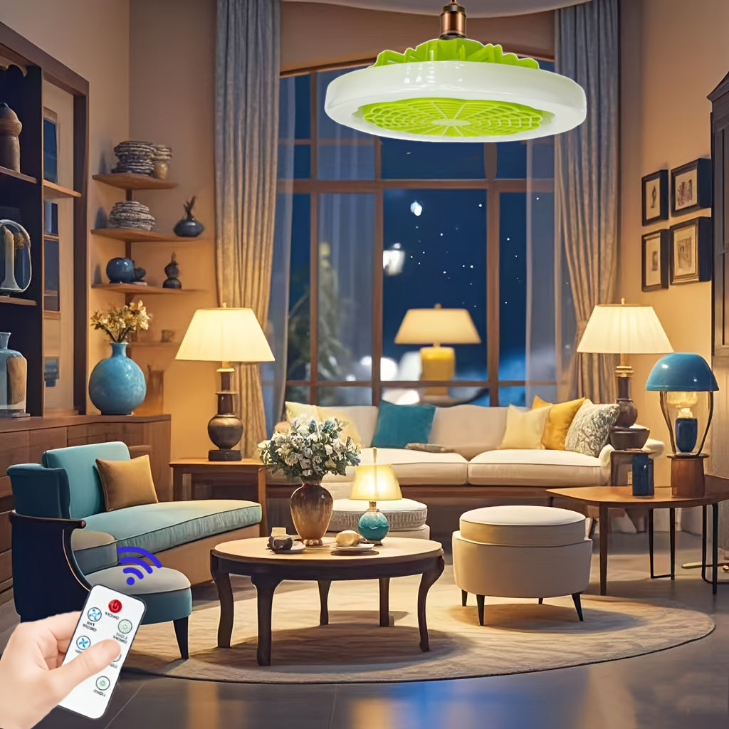 Uy bezaklari uchun portativ uzoqdan boshqariladigan yashil va apelsin LED chiroqli shamol fan kombinatsiyasi