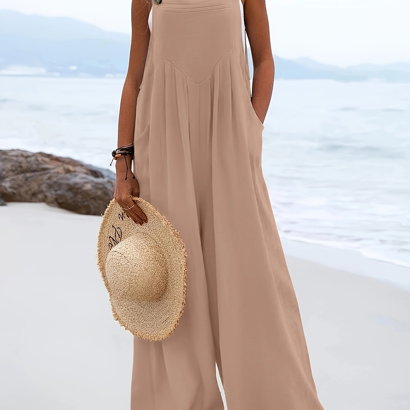 Women's Sleeveless Jumpsuit with Stretchy Polyester Spandex Blend for Spring Summer Fall