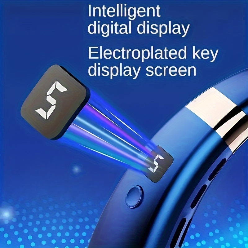Portable Neck Fan with LED Display, 5-Speed, Rechargeable, Wearable
