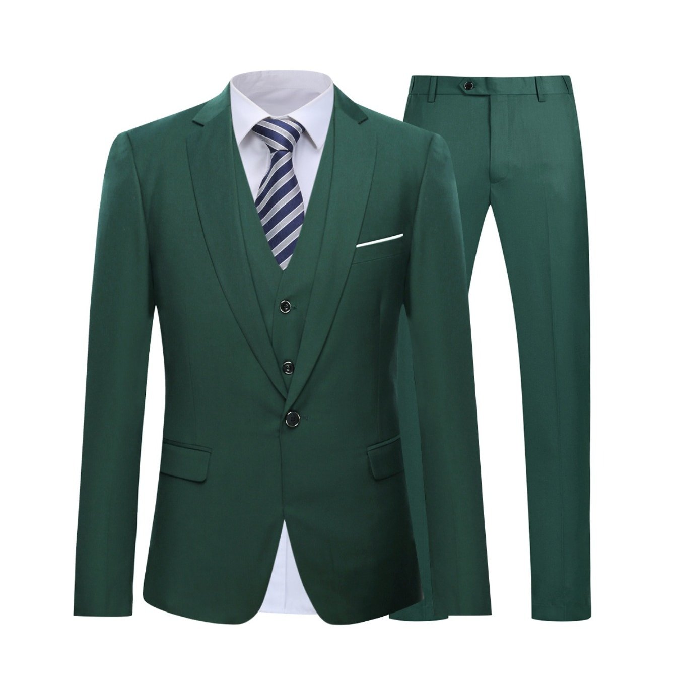 Men's Solid Color Polyester Single Button Jacket and Three-Piece Suit for Work