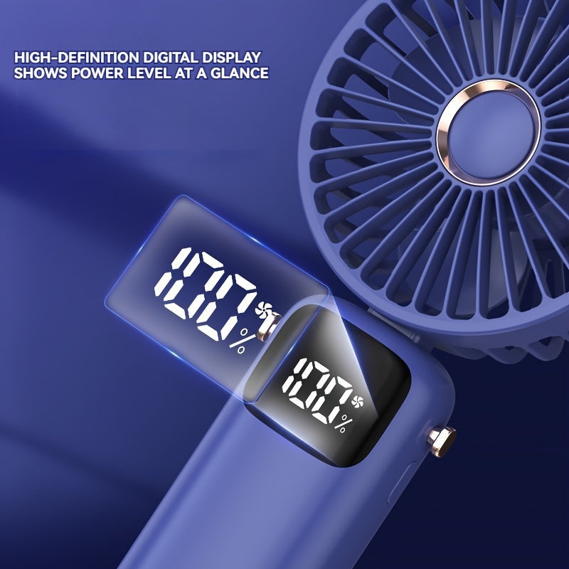 Portable Mini Fan USB Rechargeable Handheld Fan with LED Indicator, 6 Speeds for Travel Outdoor Camping
