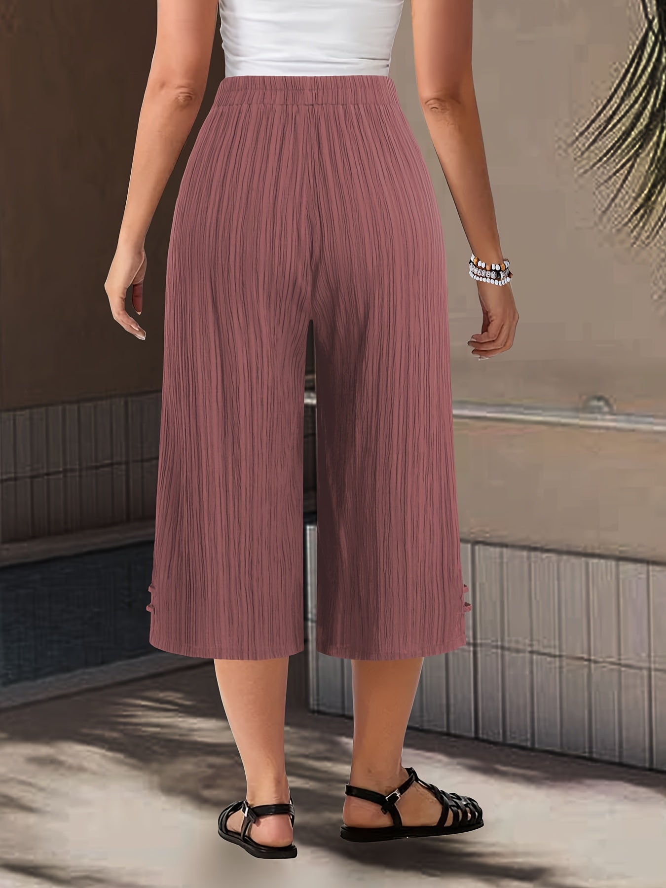 Pantalones anchos de pierna ancha a rayas plisados para mujer de tallas grandes con abertura lateral