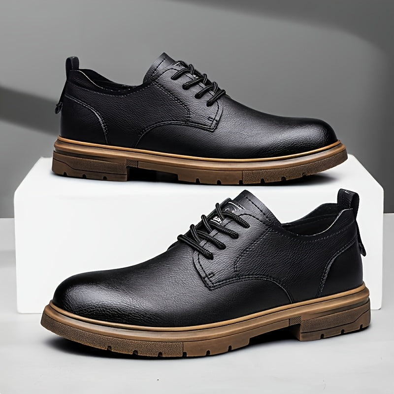 Men's Vintage Style Lace-up Dress Shoes with Breathable Synthetic Leather and Rubber Sole