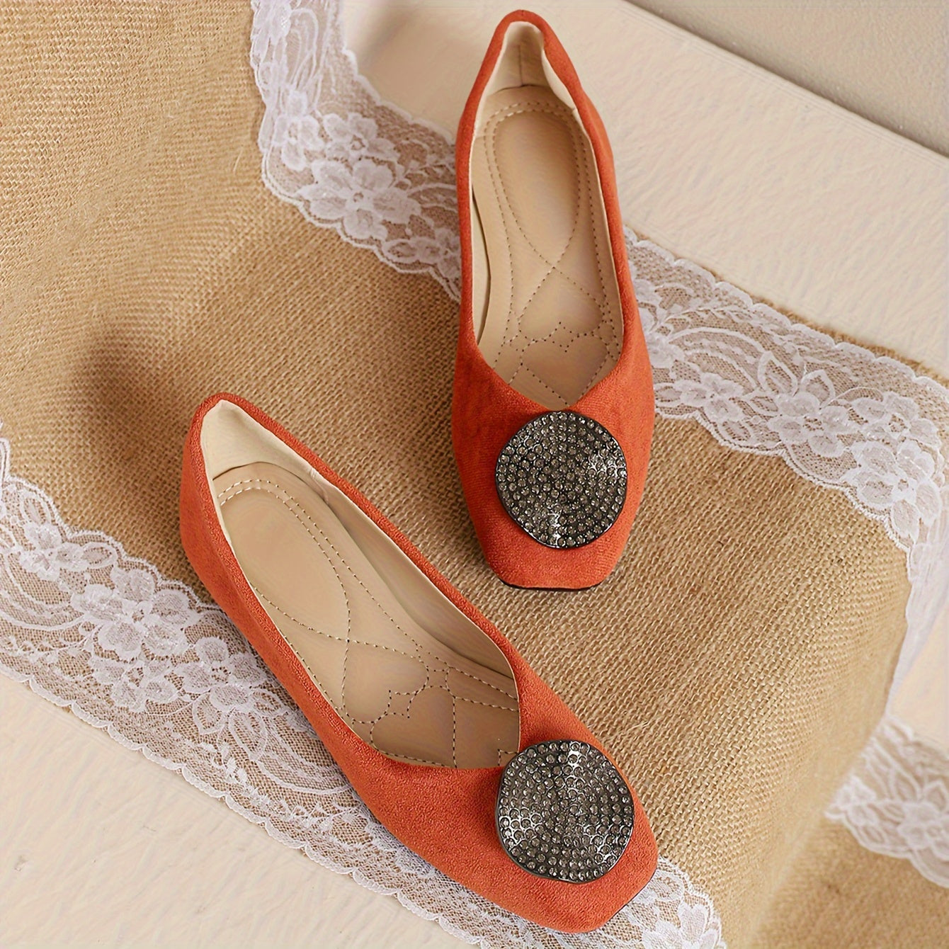 Women's Rhinestone Buckle Flats Solid Color Slip-On Casual Ballet Shoes