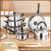 12-Piece Stainless Steel Cookware Set with Black Handles Non-Electric Kitchen Essential