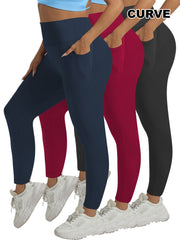 Women's Plus Size Tummy Control Workout Leggings with Pockets High Waist