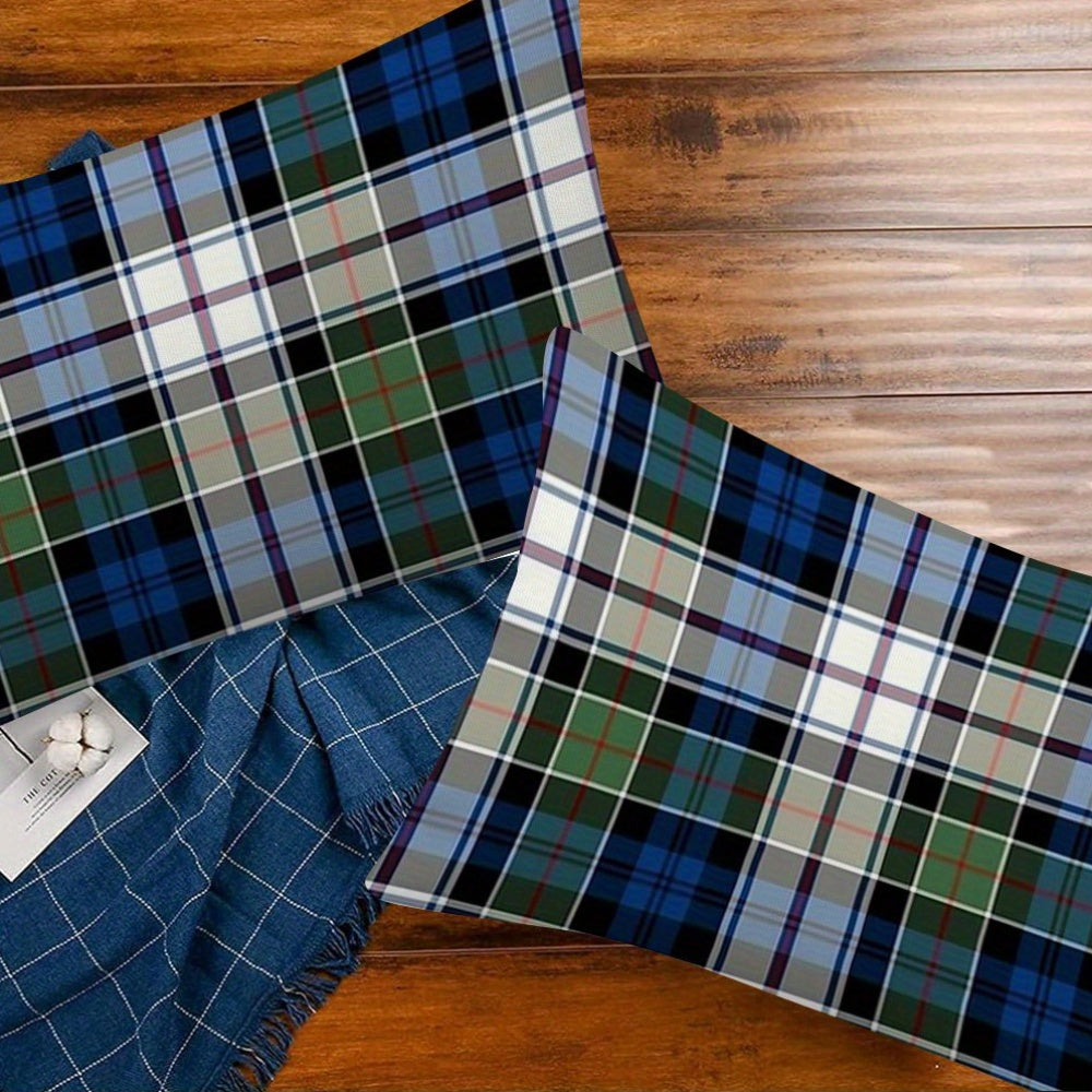 Set of 2 Tartan Pillow Covers 30.48x50.8 cm Double-Sided Plush Polyester Decorative Cushion Cases