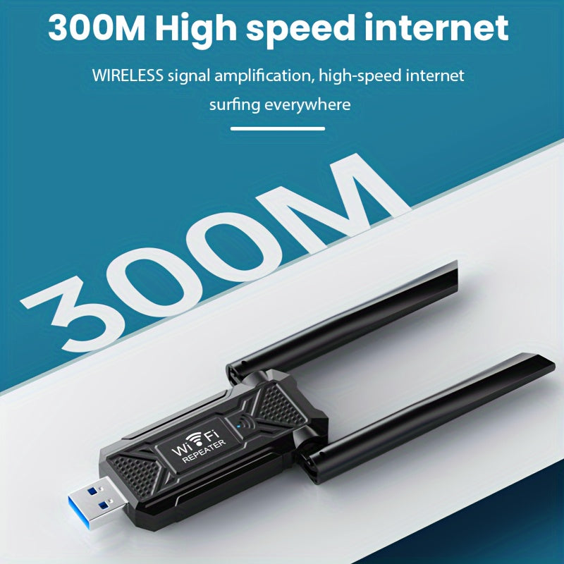 USB Wireless Repeater Router with Dual Antennas for Home Coverage