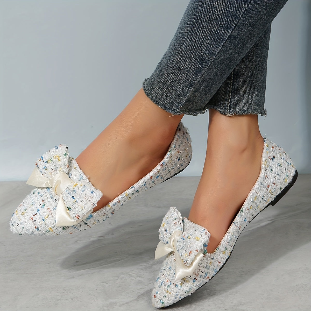 Women's Leopard Print Flat Shoes with Bowknot Decor Pointed Toe Lightweight Slip-On